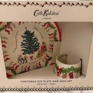 Cath Kidston “Christmas Eve” Plate & Mug Set (Cat Under Tree Print)